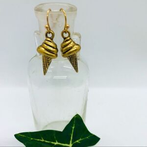 Handmade Ice Cream Cone Dangling Earrings Drops NWT Antique Gold